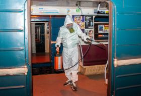 Disinfection in subway cars in Kharkiv