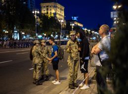 Rehearsal for the parade of troops in the center of Kiev