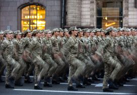 Rehearsal for the parade of troops in the center of Kiev