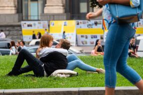 Young people resting on the lawn