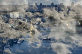 View of the embankment and the Dnieper in Kiev