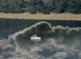 Yacht on the Dnieper river in Kiev