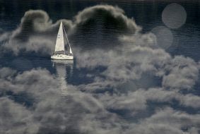 Yacht on the Dnieper river in Kiev