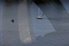 Yacht on the Dnieper river in Kiev