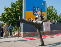 The personnel are solemnly marching along the parade ground