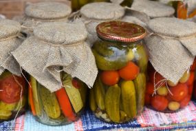 Canned cucumbers and tomatoes