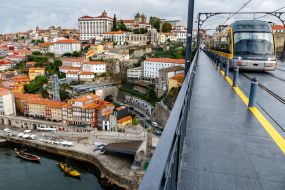 View of the Ribeira area from the Don Luis I Bridge in Porto