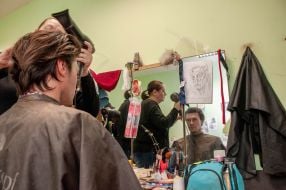The actor is being made up