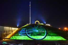 Interactive laser projection show "Transformations through history" on the island of Khortytsia