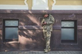Soldier with a mobile phone