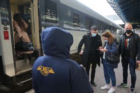 Passengers on the platform near the train