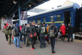 Passengers on the platform near the train