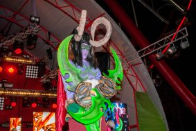 Zombiefest participant in a masquerade costume