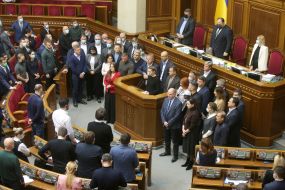 People's deputies near the rostrum of parliament