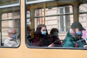 Passengers wearing face masks