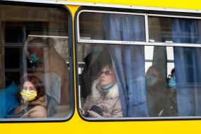 Passengers wearing face masks