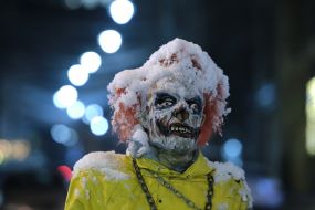 Snow-covered mannequin during the first snow in Kiev