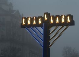Inflamed menorah in Kiev
