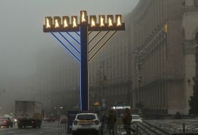 Inflamed menorah in Kiev