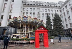 New Year and Christmas town near the Office of the President in Kiev