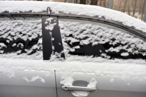 Snowy car window