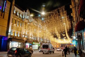 Ambulance car and new year illumination