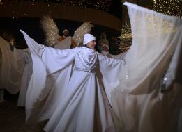 Volunteers in angel costumes