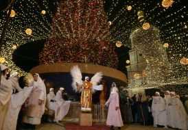 Volunteers in archangels and angels costumes