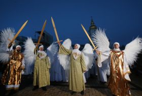 Volunteers in archangels costumes