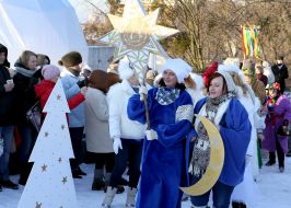 Art Nativity Scene "Adventure" on the roof of the cinema center in the park "Nut Grove" in Lviv
