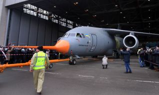 Demonstration of the first An-178-100R military transport aircraft at the Antonov State Enterprise