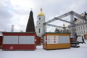 The main Christmas tree and the bell tower of St. Sophia Cathedral