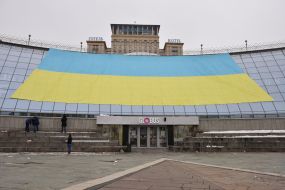 Huge flag of Ukraine on Independence Square