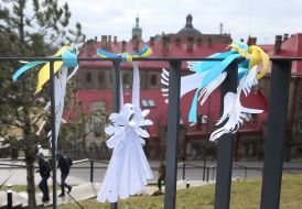 Paper angels on the territory of the Heavenly Hundred Memorial in Lviv