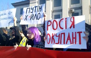 Action "Empire must die" near the Russian Embassy