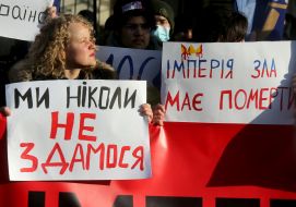 Action "Empire must die" near the Russian Embassy