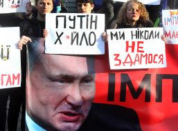 Action "Empire must die" near the Russian Embassy