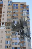 Residential building damaged by shelling