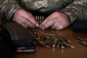 A serviceman prepares ammunition in Zhytomyr