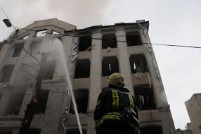 Emergency and rescue operations after the rocket attack on a building in Kharkiv