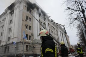 Emergency and rescue operations after the rocket attack on a building in Kharkiv