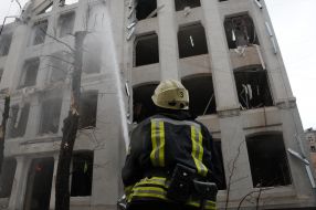 Emergency and rescue operations after the rocket attack on a building in Kharkiv