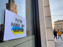Poster on the window of the building
