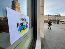 Poster on the window of the building