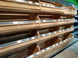 Empty shelves in a supermarket in Kiev
