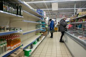 Empty shelves in a supermarket in Kiev