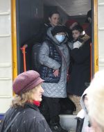 People at the train station in Kyiv