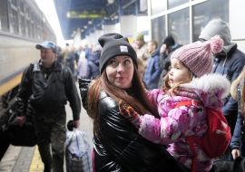 People at the train station in Kyiv