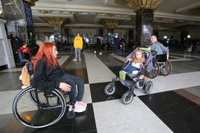 People with disabilities at the train station in Kyiv