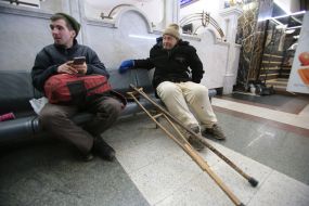 People at the train station in Kyiv